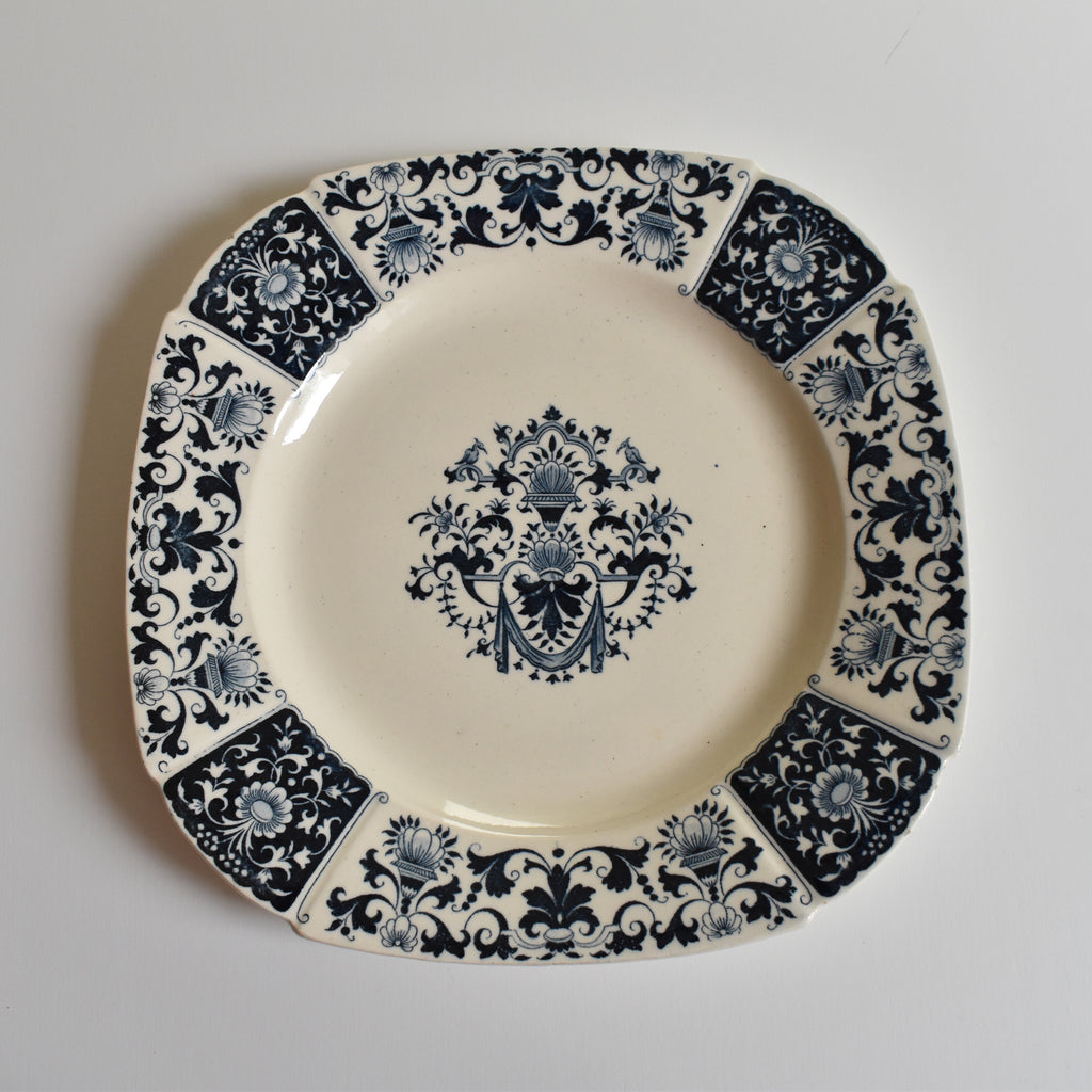Gien ブルーグレー　深皿 アンティークプレート ジアン Ibis Carré Bleu — Loane Interior