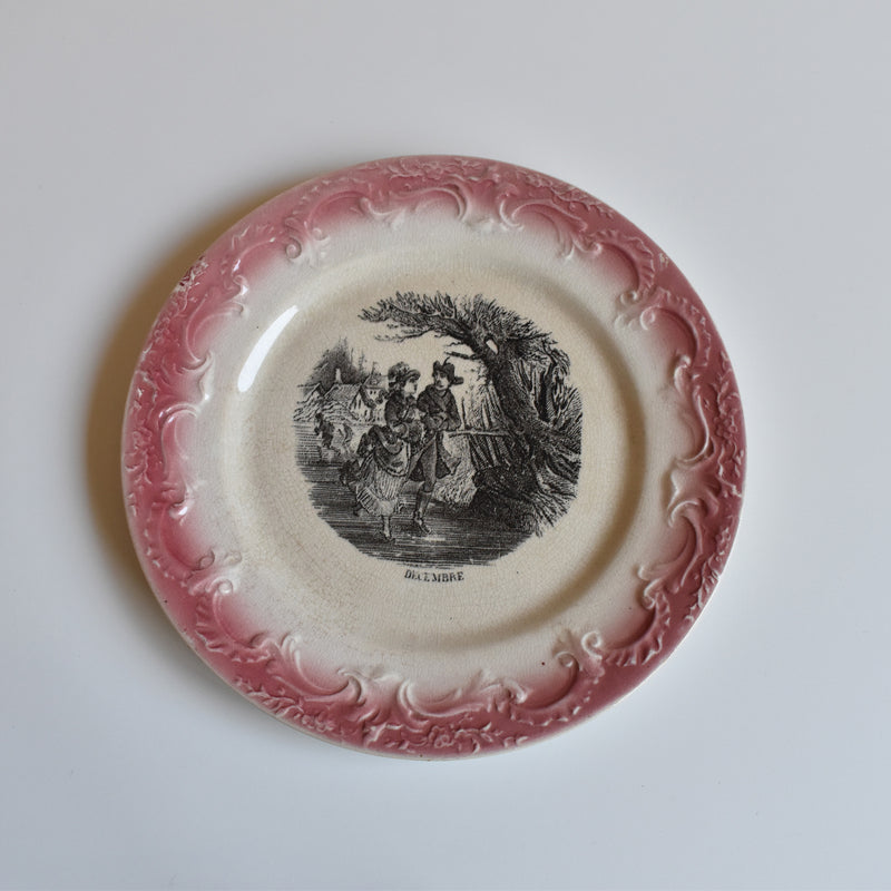 Antique Decorative Plate F.F. Pecsonne Decembre