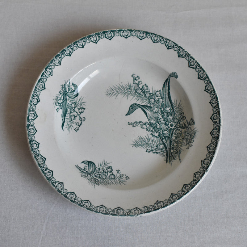 Antique deep plate, Saint-Amand, Muguet (lily of the valley)