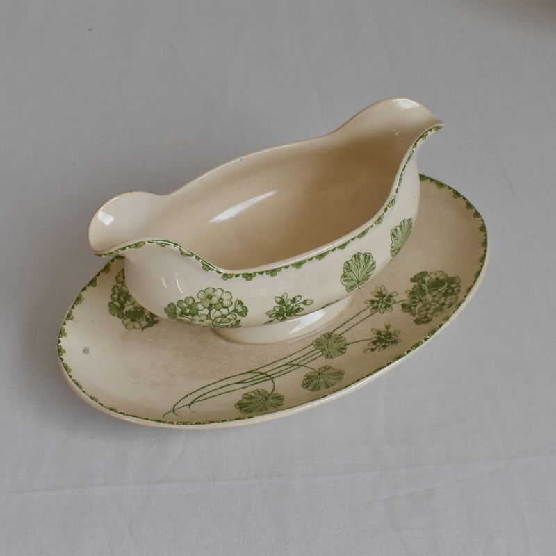 Antique Sauce Boat U&C Sarreguemines Geranium