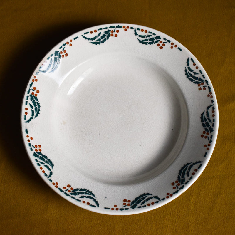 Antique Deep Plate, Luneville, Houx (Holly) C