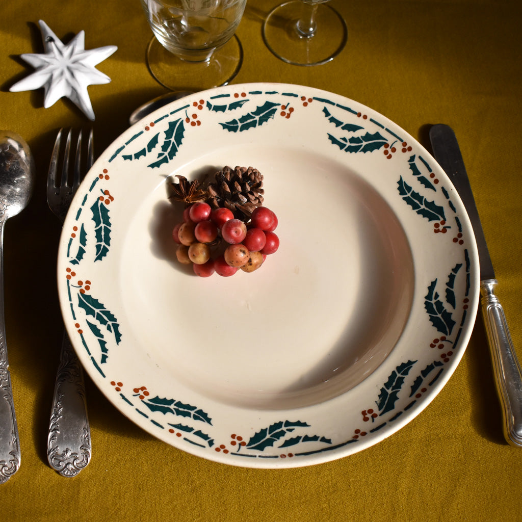 Gien Le Houx ヒイラギデザイン皿 クリスマスディナープレート2枚