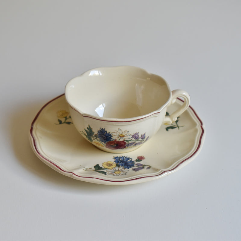 Vintage teacup and saucer, Digoin & Sarreguemines, Agreste A