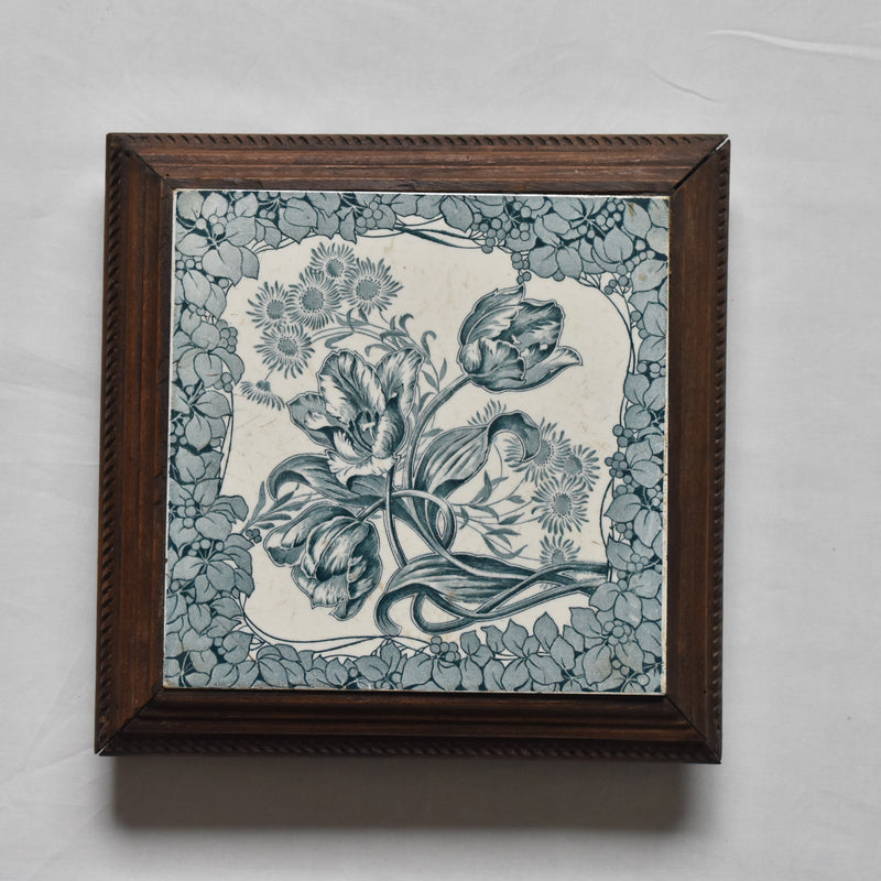 Antique tile trivet - Tulipes