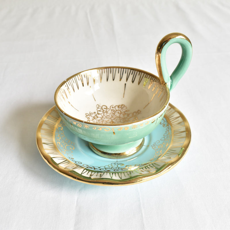 ア.ドラサンヴァル A.Dressinval コーヒーカップ＆ソーサー ライトグリーン＆ブルー