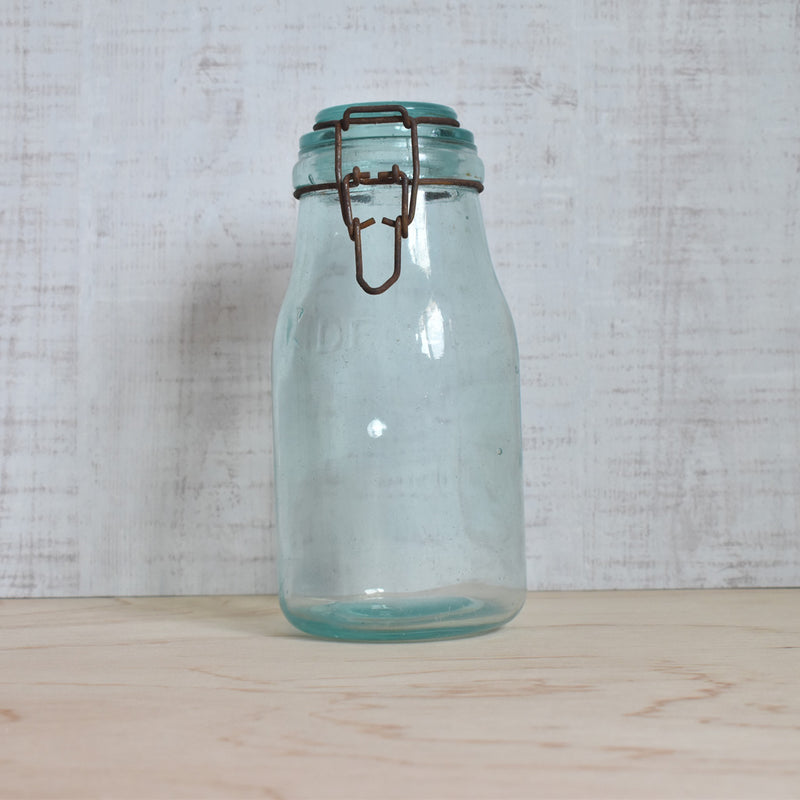 ヴィンテージ  ガラス　容器 L'ideal ブルー