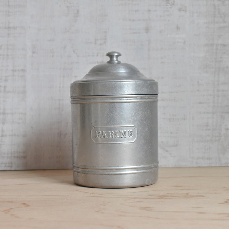 Vintage aluminum storage container, Farine